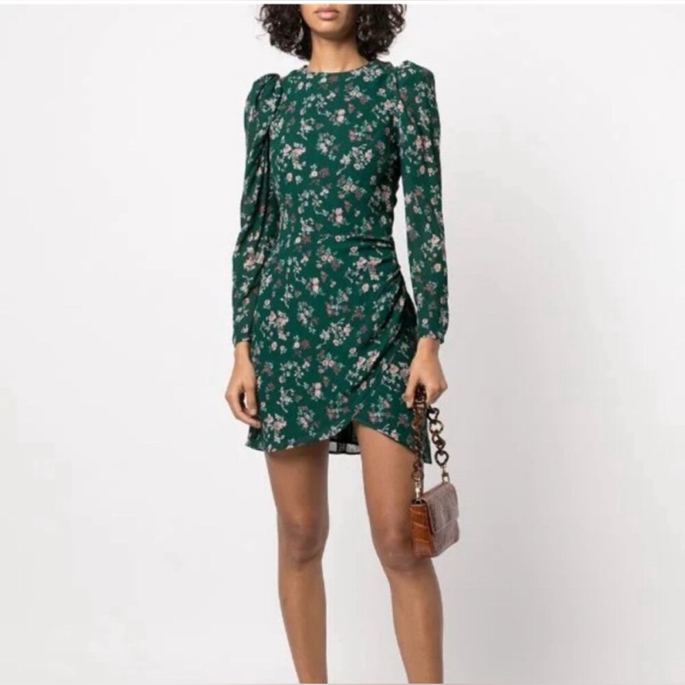 Reformation Green Floral Long Sleeve Mini Dress
